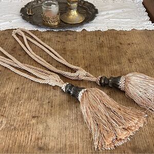 Large vintage cream and taupe window treatment tassel ties. Curtain cords/tassel